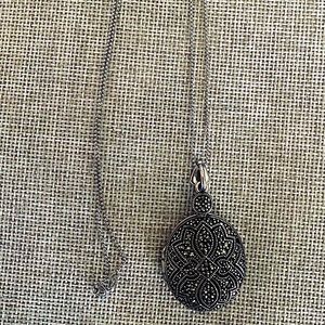 Sterling Silver & Marcasite Oval Locket with Chain